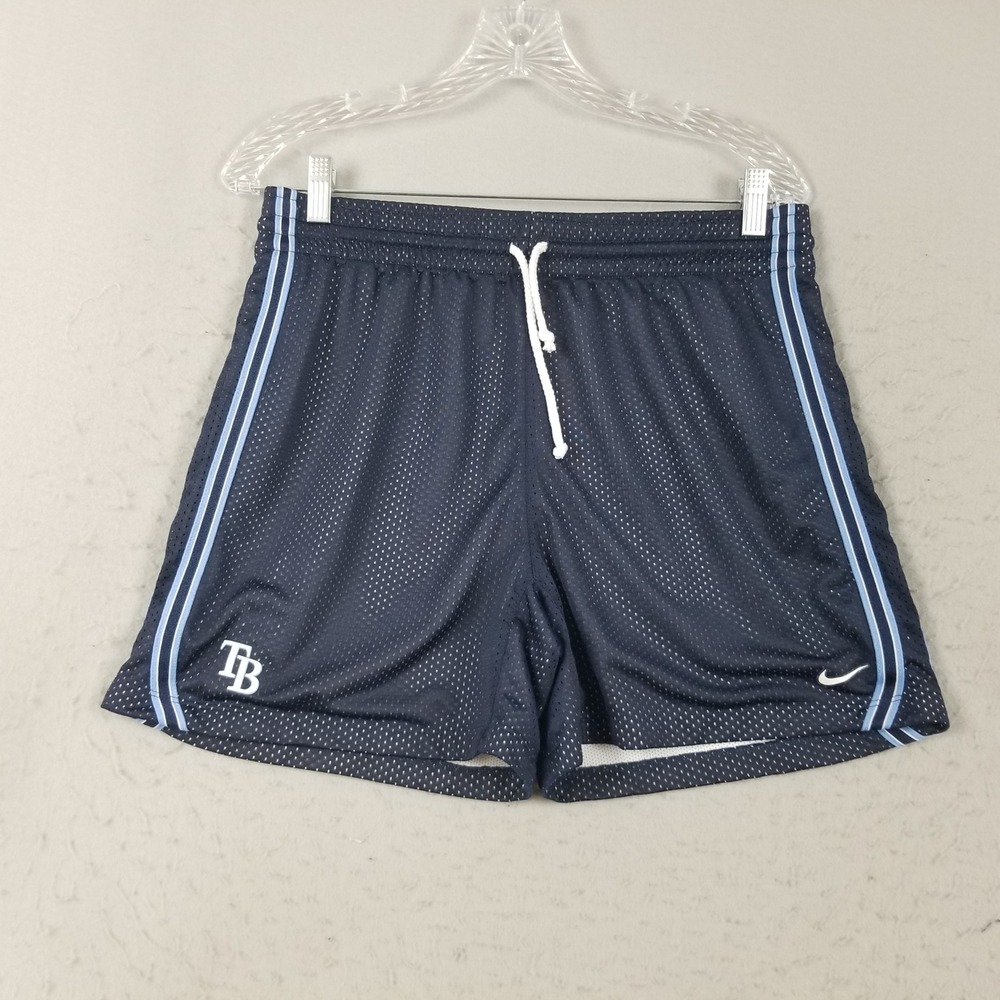 Nike Shorts Mens Medium Navy Tampa Bay Rays MLB Dri-FIT Mesh Athletic Striped